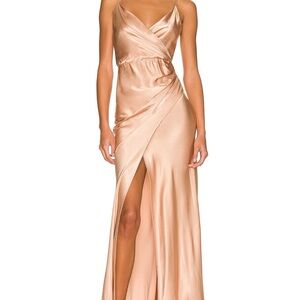 Shona Joy Satin Wrap Maxi Dress in Rose Gold